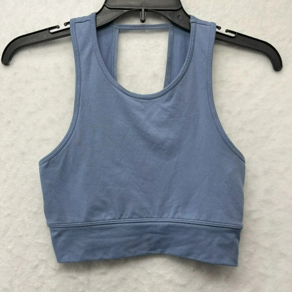 Gilly Hicks Sports Bra Women's XS Stone Blue Scoop Neck Cut Out Back Wide Strap - Picture 1 of 7